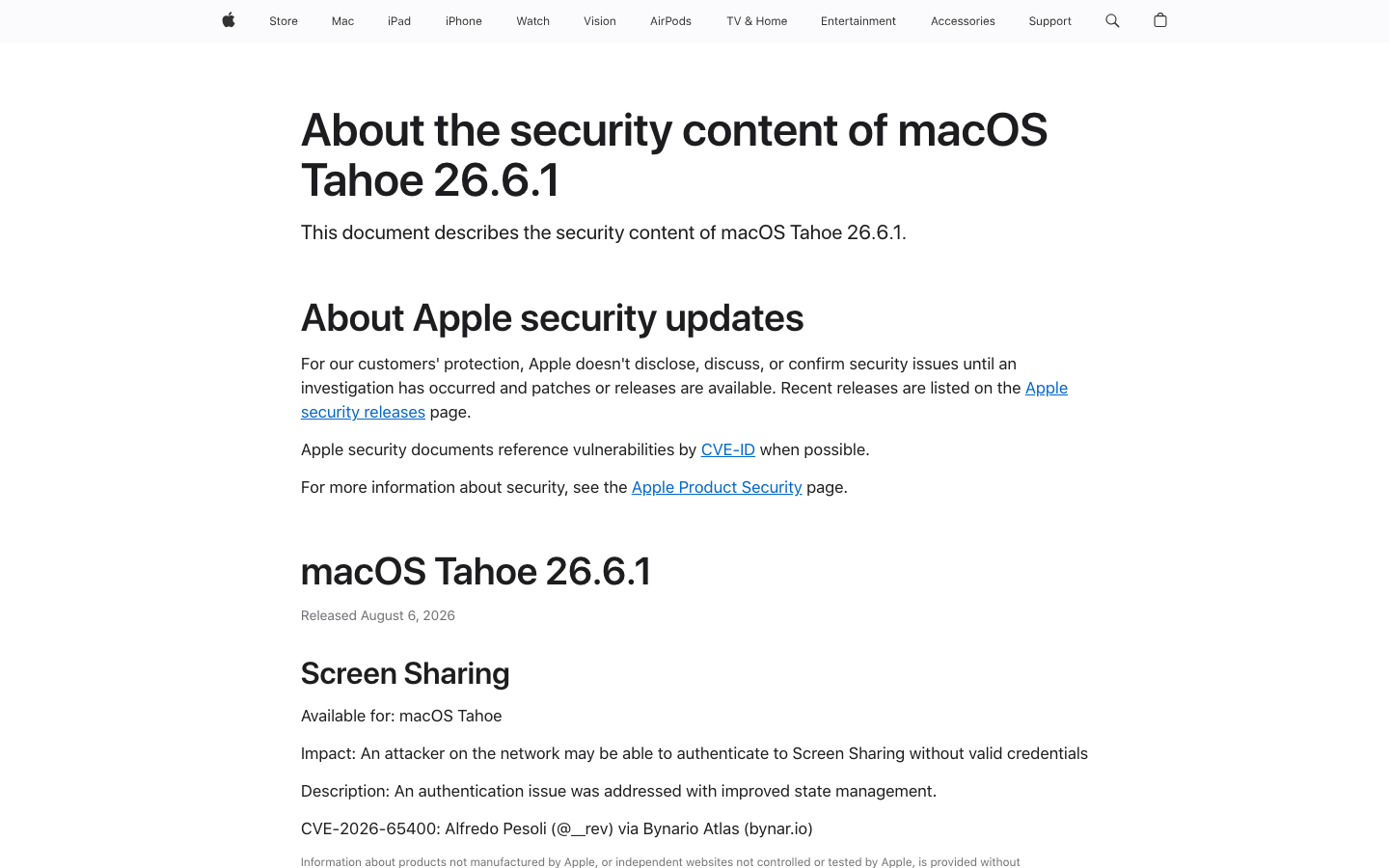 Apple macOS security update for the Screen Sharing vulnerability