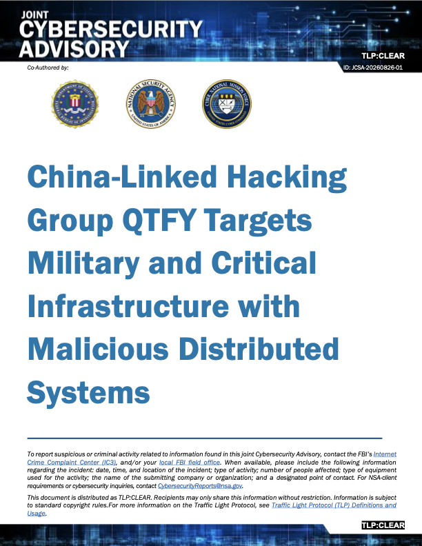 FBI, NSA and Cyber National Mission Force advisory on the QTFY hacking group