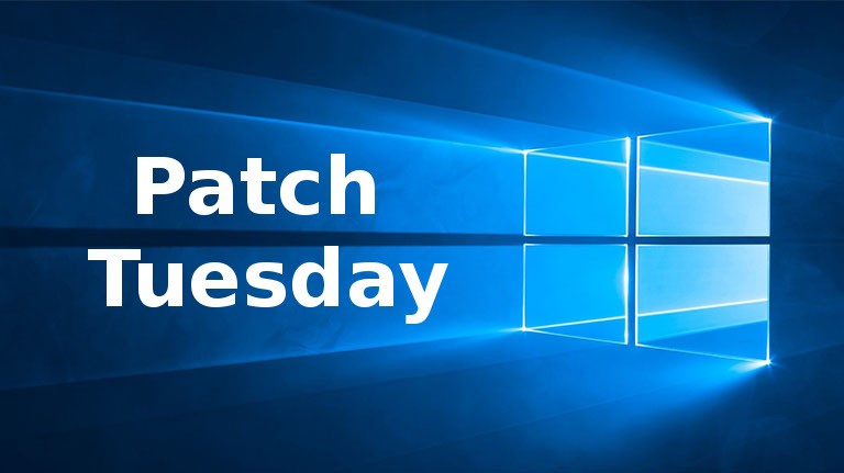 Patch Tuesday graphic over a Windows background